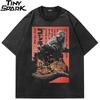 Men Streetwear T Shirt Hip Hop Oversize Funny Graphic T Shirt Monster Attack Japan Anime Cartoon Tshirt Harajuku Cotton Tops Tee