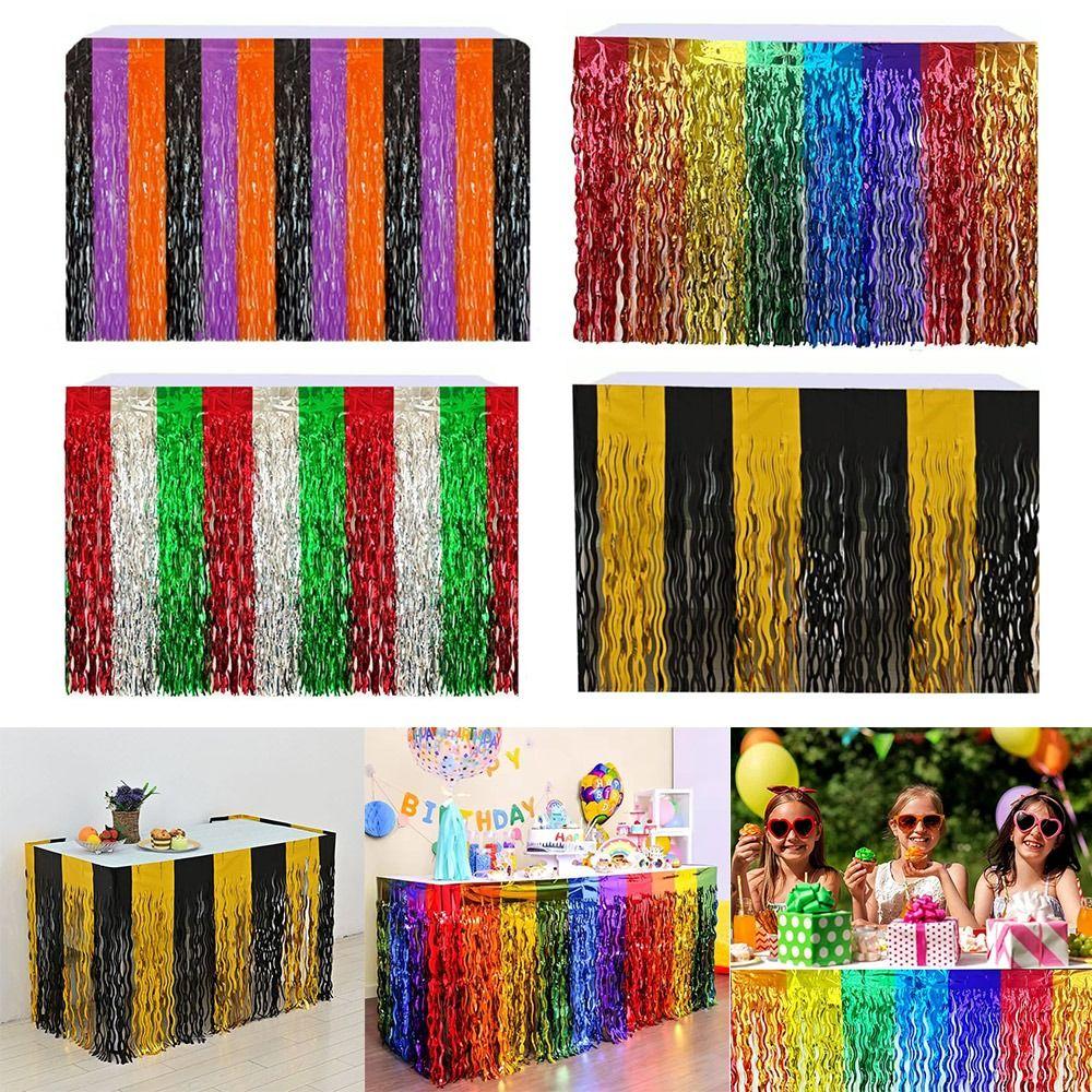 

Metallic Foil Tinsel Tablecloths for Birthday Wedding Engagement Party Green Silver Red