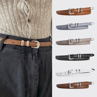 1 Stück Schlichter PU-Ledergürtel Luxus-Design Gürtel Vielseitiger Retro Silberne Dornschließe Bund Lässige Dünne Gürtel