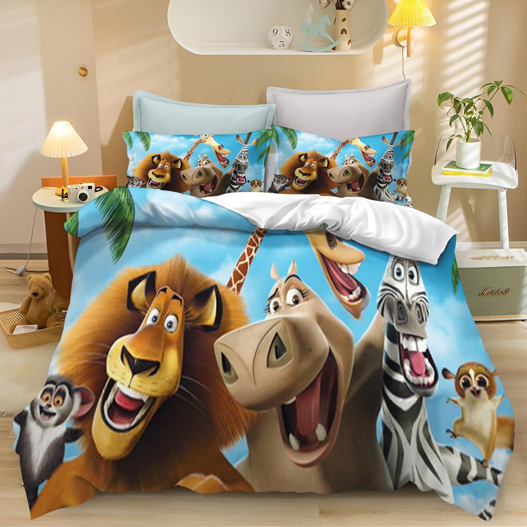 Set Copripiumino Madagascar Set Biancheria da Letto Set Piumone Matrimoniale 3D Set Biancheria da Letto per Bambini