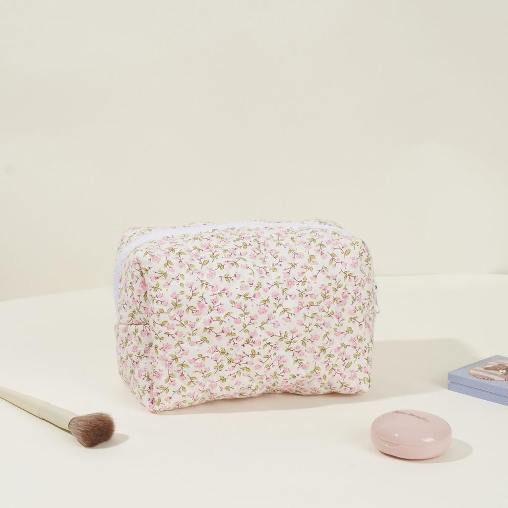 Storage Organizer Floral Puffy Quilted Makeup Bag Flower Printed Cosmetic Pouch Large Travel Cosmetic Bag Makeup Accessory