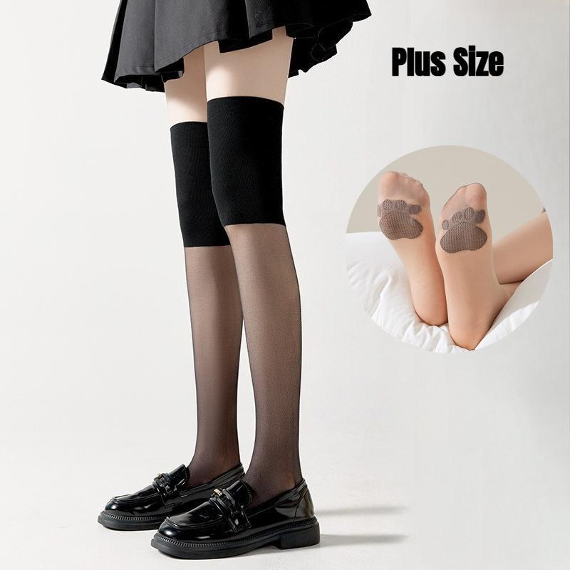 Women's Knee High Stockings for Air Conditioned Rooms Thin Seamless Over The Knee Long Stockings Cat Paw Pattern Anti Slip Anti Snagging Stockings