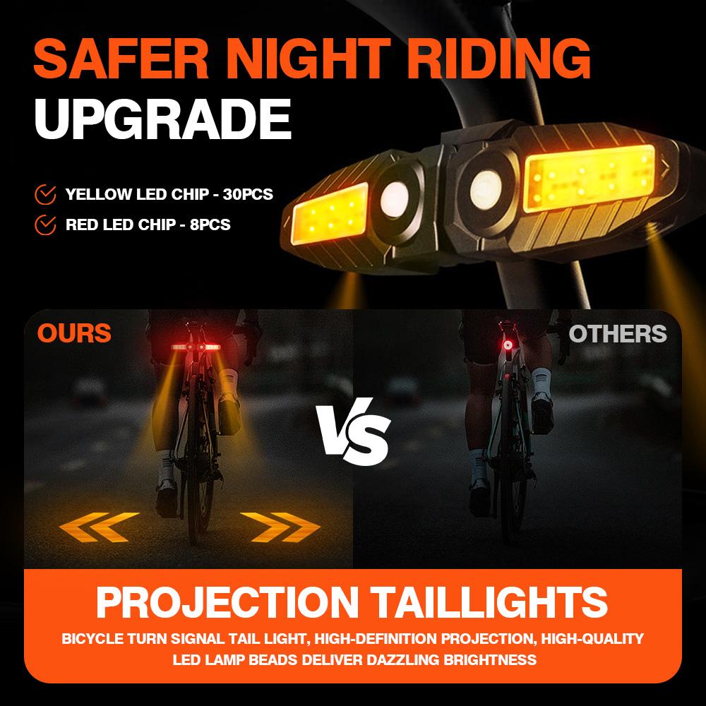 1/ 2Sets Bicycle Remote Control Taillight Projection Riding Light USB Bike Light Wireless Night Light Turn Signal Safety Lamp