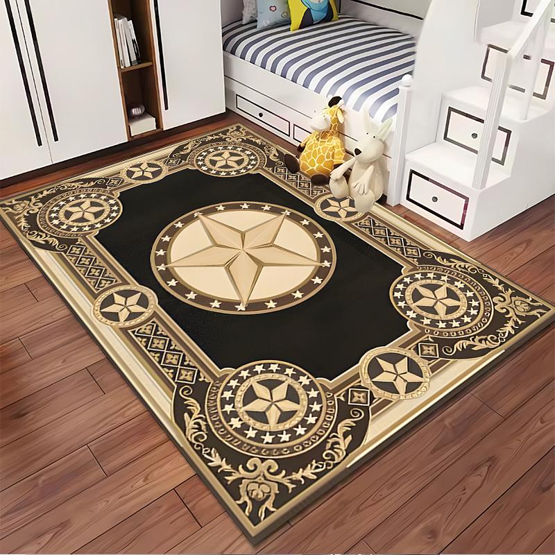 Vintage Star Emblem Pattern Carpet Design - Non-slip Rug Suitable for Living Room and Bedroom Sofas.