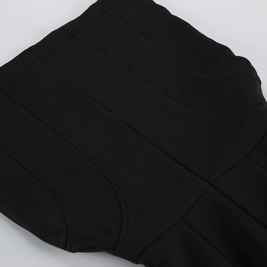 1116 Summer Retro Black Sexy Niche Tube Top Irregular Suspender Lace See-through Skirt Casual Suit