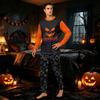 Family Matching Halloween Print Long Sleeve Pajama Set with Round Neck and Long Pants for Parents and Kids