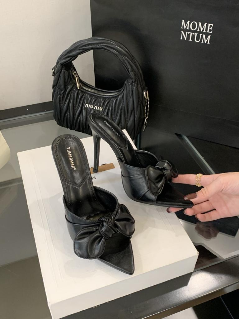 2025 Europe, America and Europe Butterfly Pointed Head Sexy Stiletto Slippers Large Size 10CM