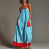 Abito Maxi a Spalline Sottili a Righe Stile Europeo Estivo Elegante Abbigliamento Donna per Vacanze