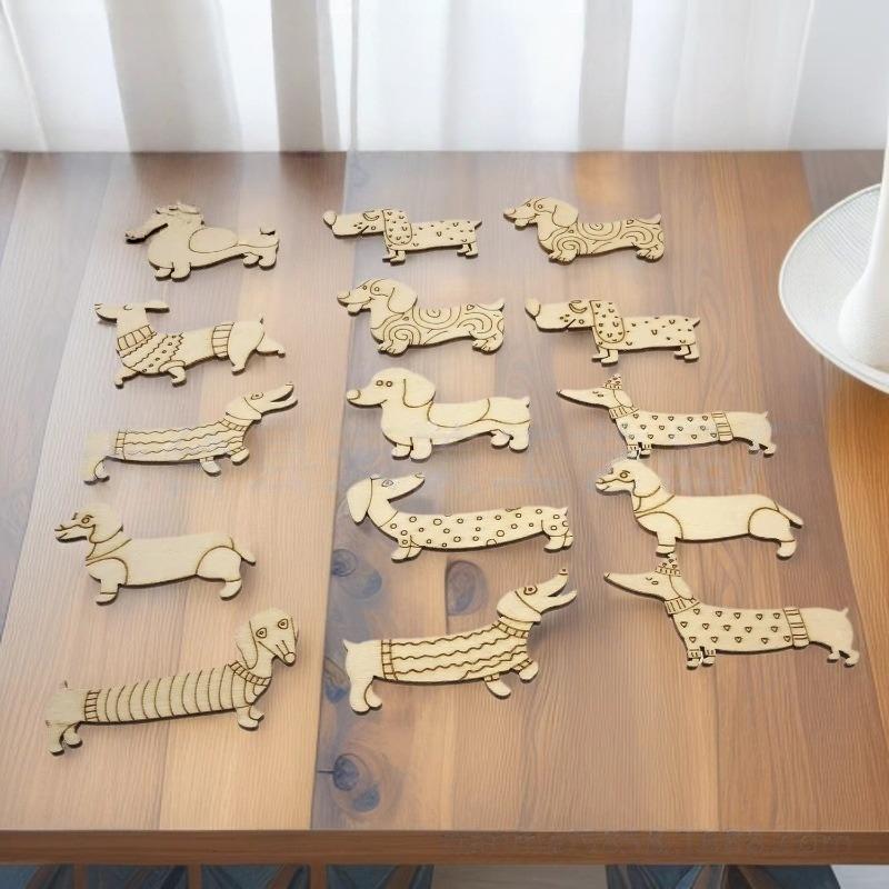 50Pcs Mini Dog Wood DIY Crafts Cutouts Wooden Dog Shaped Slices Embellishments Unfinished Wood Ornaments for Baby Shower Wedding