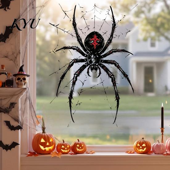 Indoor Outdoor Party Supplies Halloween Spider Static Window Clings, PVC Waterproof Web Decals, House Ornaments Removable Spooky Stickers for