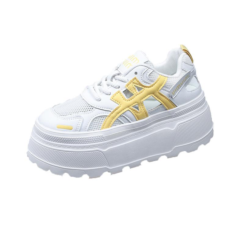 

Маленькие белые кроссовки из сетки на толстой подошве женские 2025 лето новые полые дышащие папины кроссовки повседневные кеды на мягкой подошве 40 жёлтый