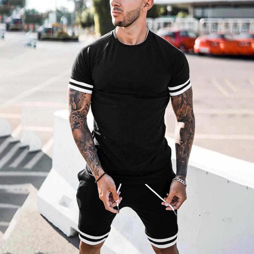 2023 Men's Summer Spliced Short-Sleeve Sports Casual Suit