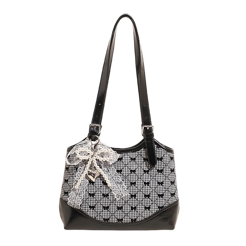 High-end Bow Polka Dot Small Bag Women's New Fashionable Textured Underarm Bag Summer Commuter Bucket Bag