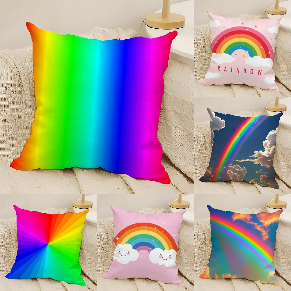 Rainbow Pillow Case Linen Cushion Covers For Decorative Sofa Home Pillows Case Car Chair Pillows Cases