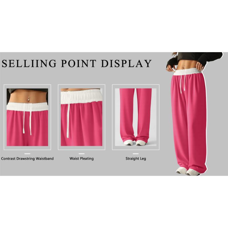New Women's Color Block Drawstring Wide Leg Sweatpants, Loose Fit Casual Joggers with Elastic Waist for Yoga, Lounge and Street Style