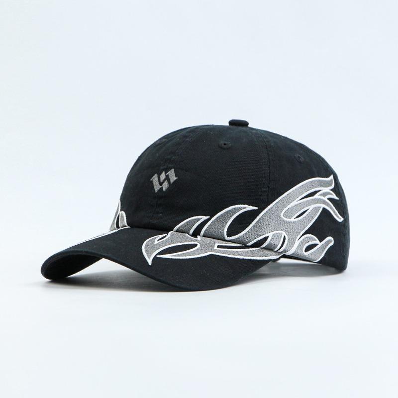 Flame Embroidery Street Hip Hop Baseball Hat Curved Brim Soft Top Trendy Cap