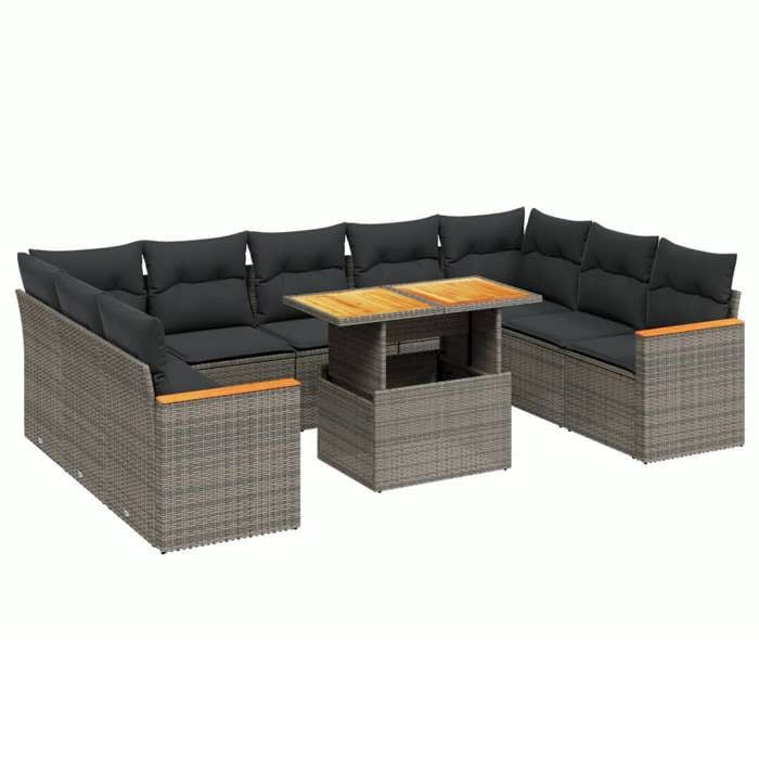 VidaXL Salon de Jardin avec Coussins 10 pcs, Canapés de Terrasse, Ensemble de Meubles de Patio, Mobilier d'Extérieur, Gris 3273223