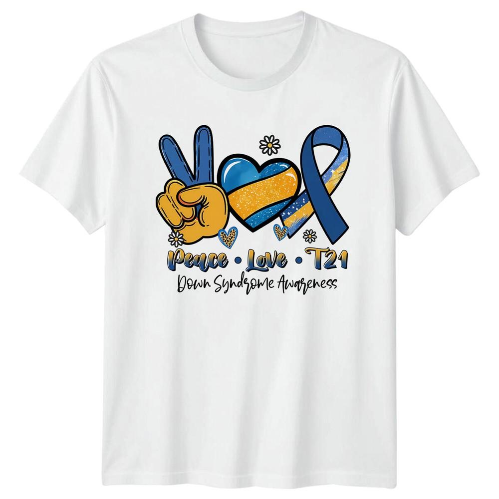 Peace Love T21 Down Syndrome Awareness TShirt Autism Social Cause S