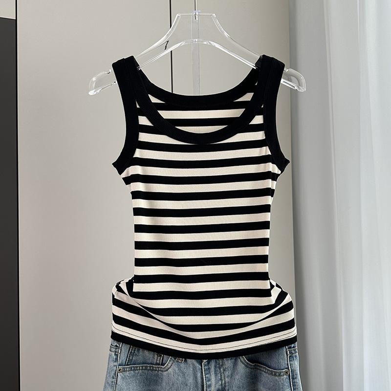 Черно-белый в полоску топ-майка Модал Хлопок Нижнее белье для костюмов Универсальный Повседневный Эластичный Облегающий Базовый слой Мягкая ткань Внутренняя и внешняя одежда Топ M