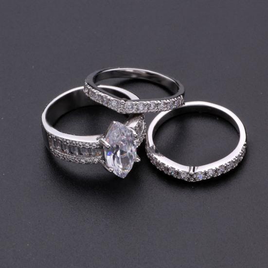 3Pcs Couple Rings Jewelry Geometric Rhinestone Electroplated Sparkling Rings for Wedding