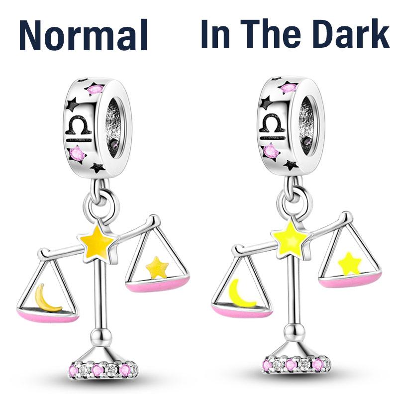 Copper Charms Luminous 12 Constellations Pisces Aquarius Aries Pendants Fit Original Pan Bracelet Diy