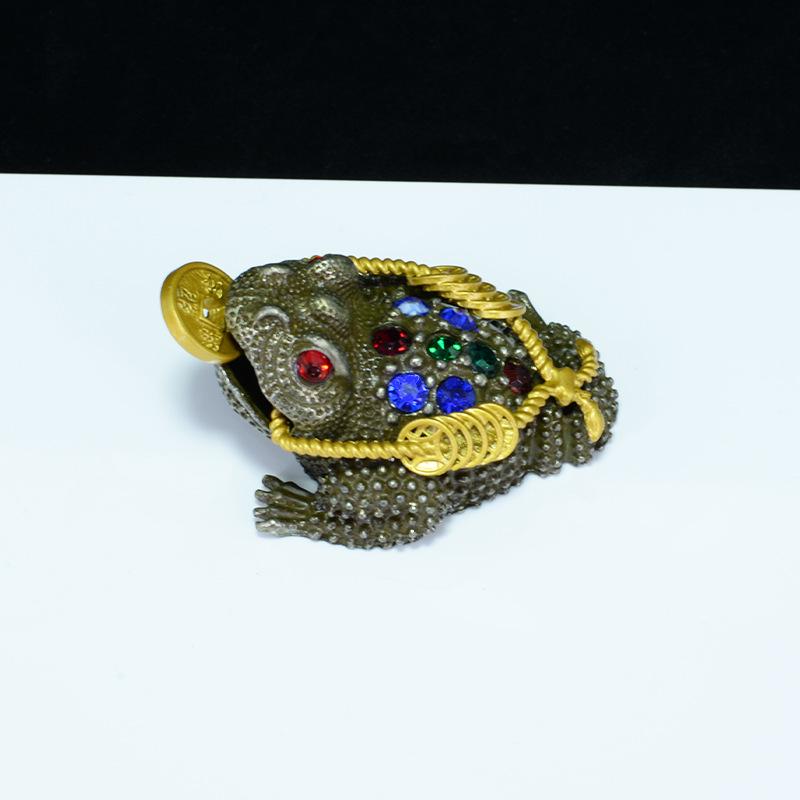 Rhinestone-Adorned Golden Toad Wealth-Attracting Ornament for Desktop