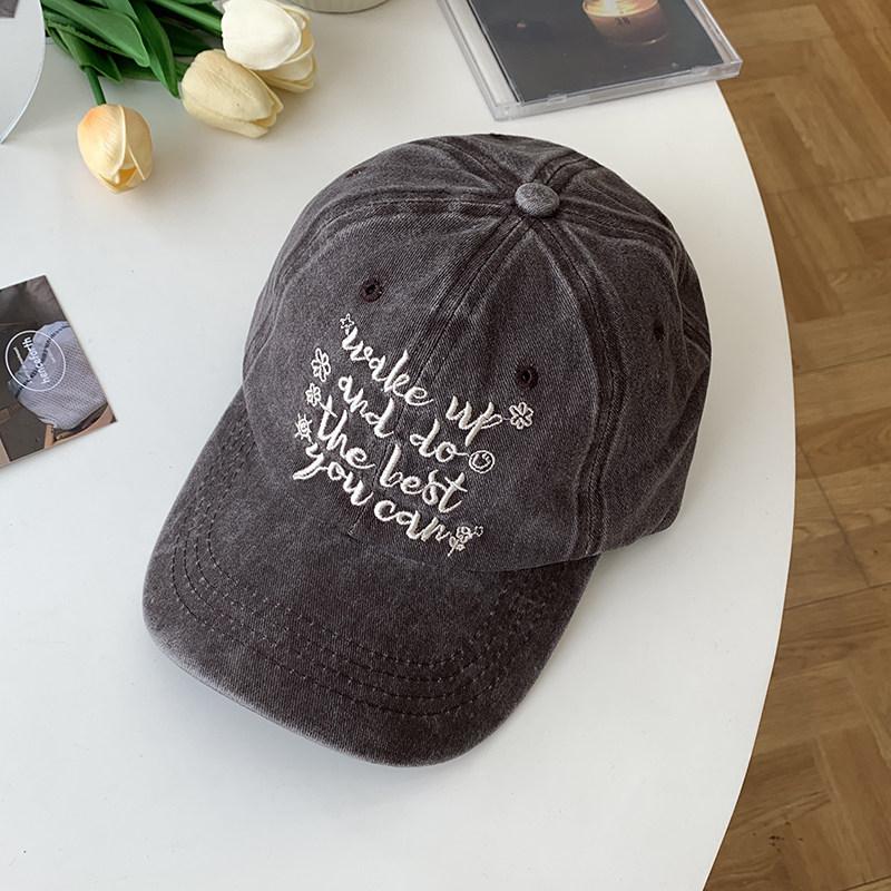 Vintage Washed Cotton Hat Letter Embroidered Baseball Caps For Women Korean Style Casual Sun Hat Soft Top Dad Hat Bone