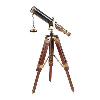 Dekoracja stołu Teleskop 22,86 cm, prezent morski, funkcjonalny instrument, przedmiot kolekcjonerski, mosiądz, drewno. Replika prezentu dla dorosłych.
