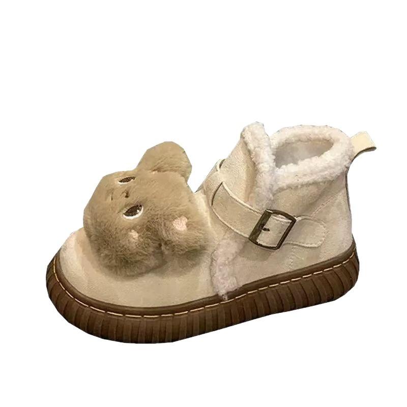 Cute furry thickened warm snow boots women's winter 2025 new plush bread cotton shoes women.