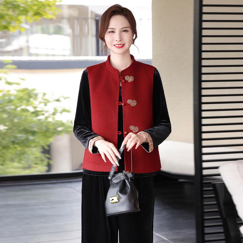 

Chinese Style Spring & Autumn Wool Vest Set for Middle-Aged and Elderly Women 2XL [120-135 Jin Recommended]