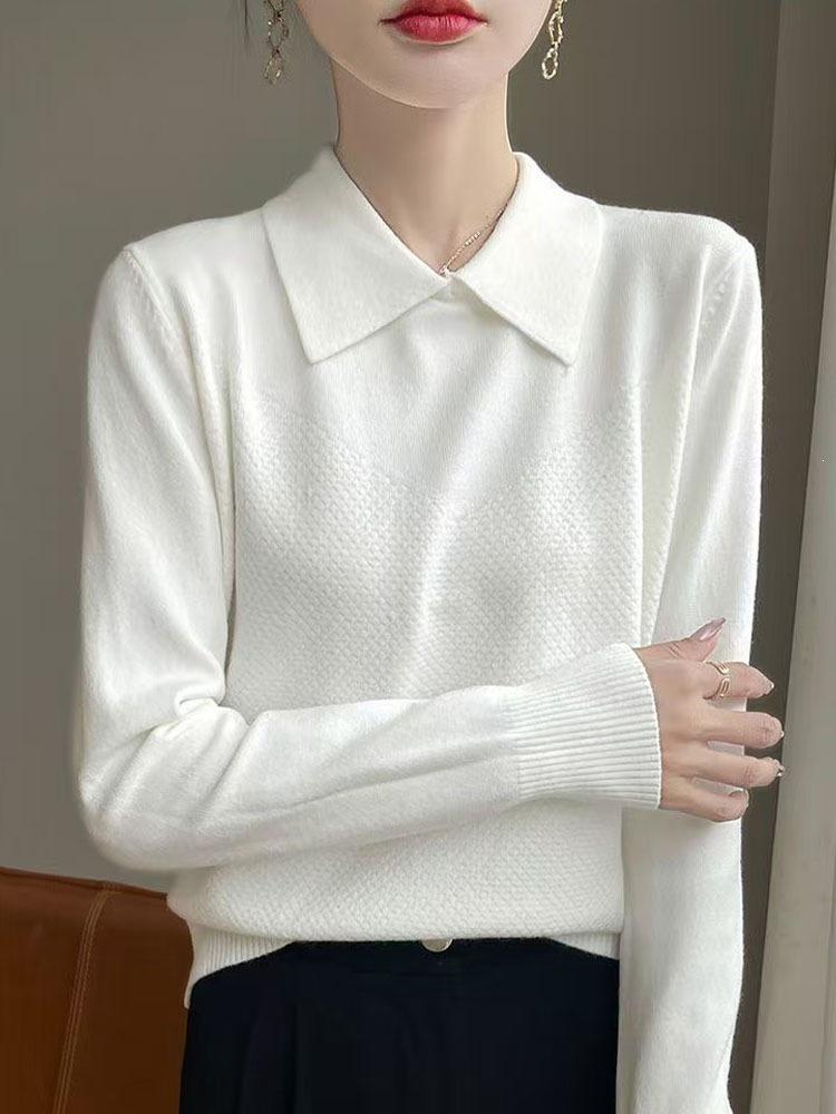 Women's Casual POLO Collar Knit Pullover - Loose Long Sleeve Autumn/Winter Lapel Sweater Design.