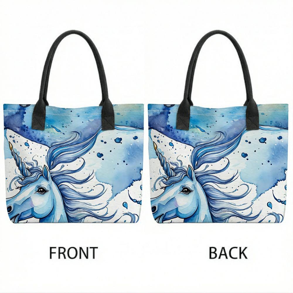 Watercolor Unicorn Stylish Canvas Tote Bag for Daily Shopping Commute Portable Durable Shoulder Bag for Girls Women
