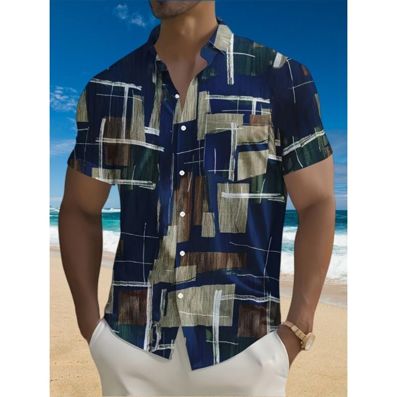 

New Hawaii Men s Vintage Plaid Shirts Casual Breathable Simple Short Sleeve Tops Beach Party Tops Short Sleeve Men s Clothing XL