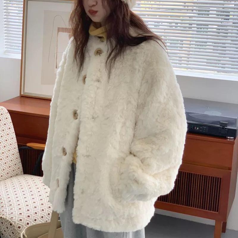 Lamb Fur Coat Women's Winter New Loose Soft Waxy Small Stand-up Collar Plush Top