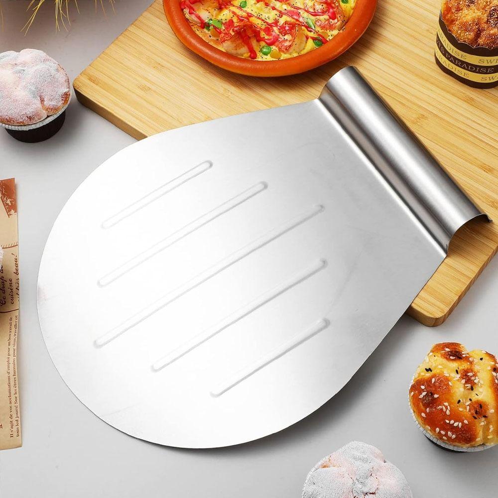 Non-Slip Handle Pizza Transfer Shovel Silver Heavy Duty Steel Cake Lifter Smooth Edge Rustproof Cake Tray Spatula