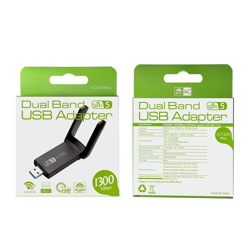 Dual-Band USB3.0 WiFi Network Card for Laptop/Desktop - 1300Mbps High-Speed & Stable Connection