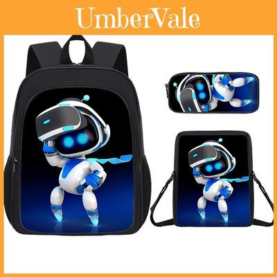 Astro Bot Student Backpack Threepiece Set With Breathable Oxford Fabric For School Kids