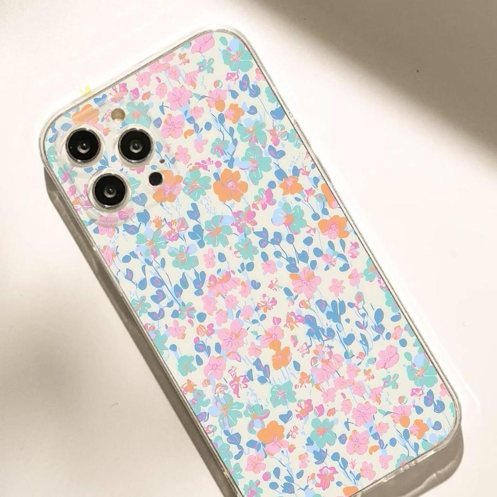 Blue Crushed Flower Anti-Drop Clear Case for iPhone Pro Max 14, 15, 16, 17 Series