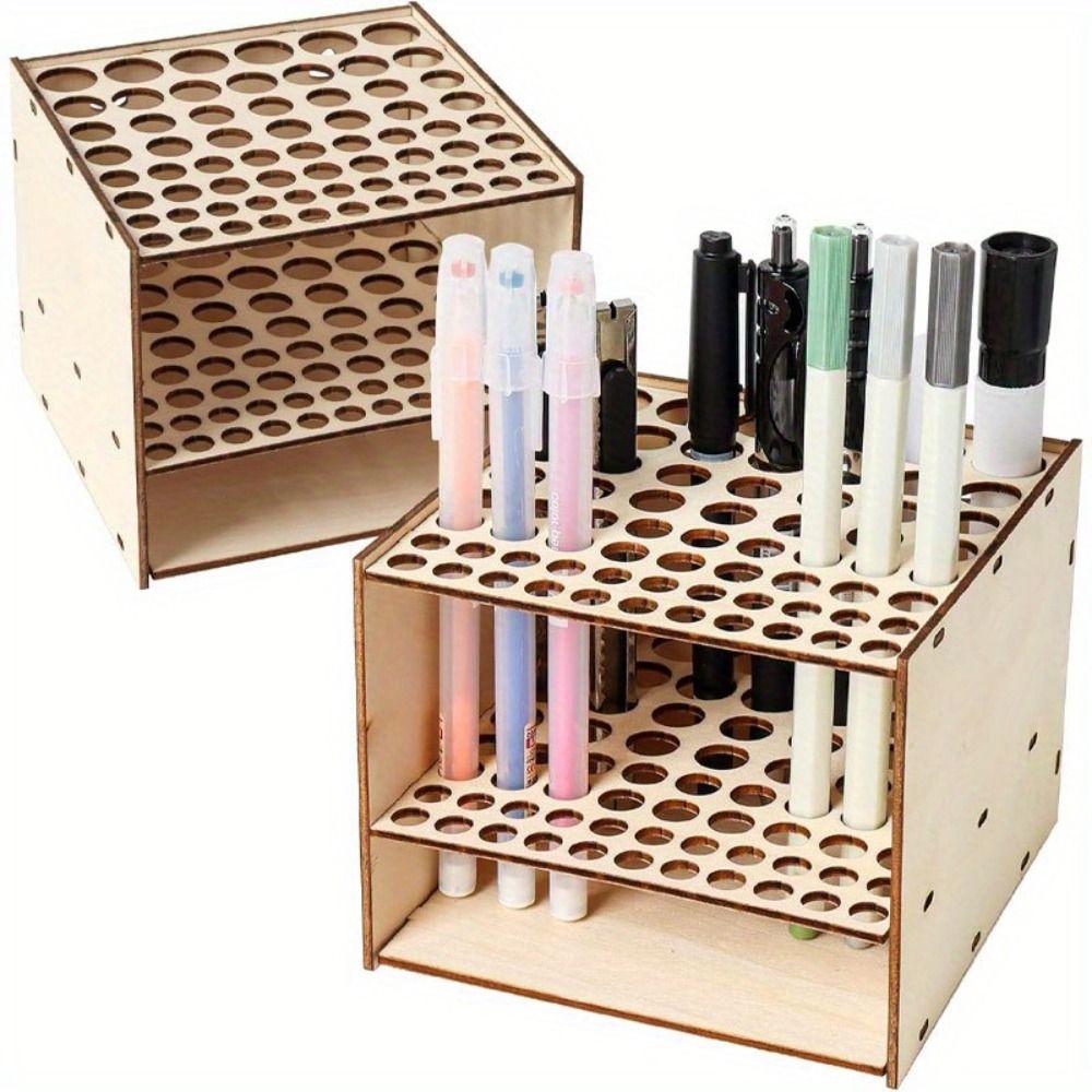 Wooden Frame Paint Brush Holder DIY Makeup Brushes Shelf Desk Organizer  Art Brush Organizer