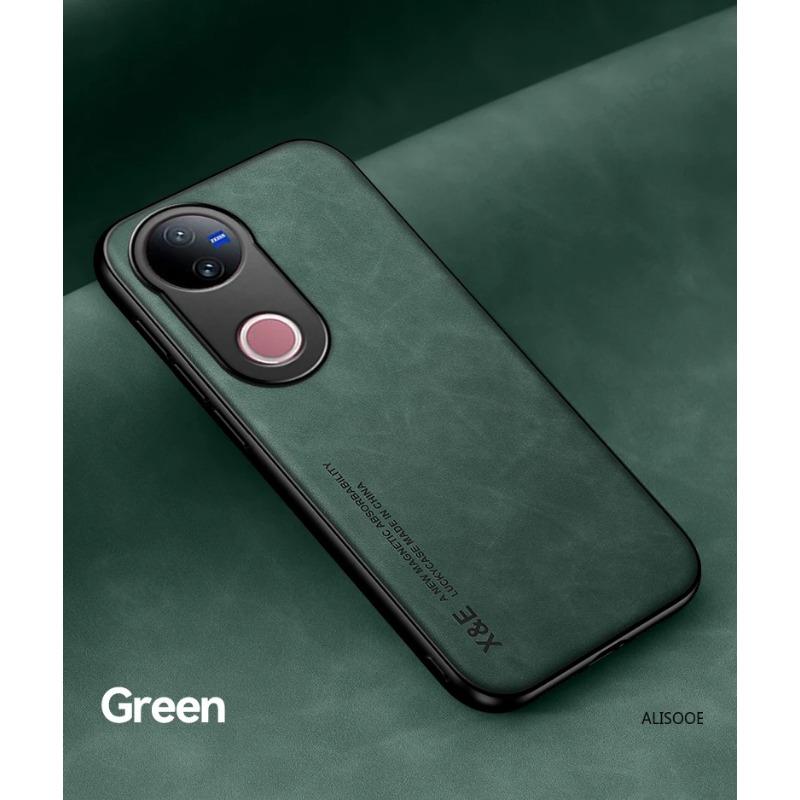 For Vivo V50 5G PU Leather Car Magnetic Holder Silicone Back Cover For VIVO V50 5G Built-in Iron Protection Phone Case