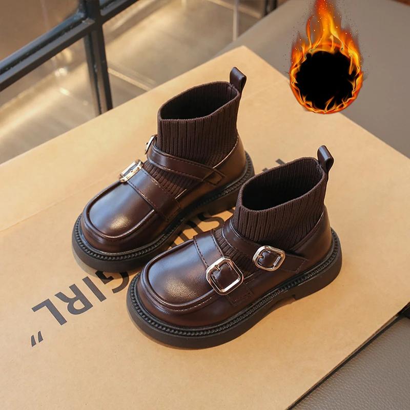 

Детская обувь Модные эластичные ботинки-носки для девочек Дизайнерские студенческие платья для вечеринок Кожаная обувь Мягкая подошва Женская повседневная одежда 25insole15.7cm