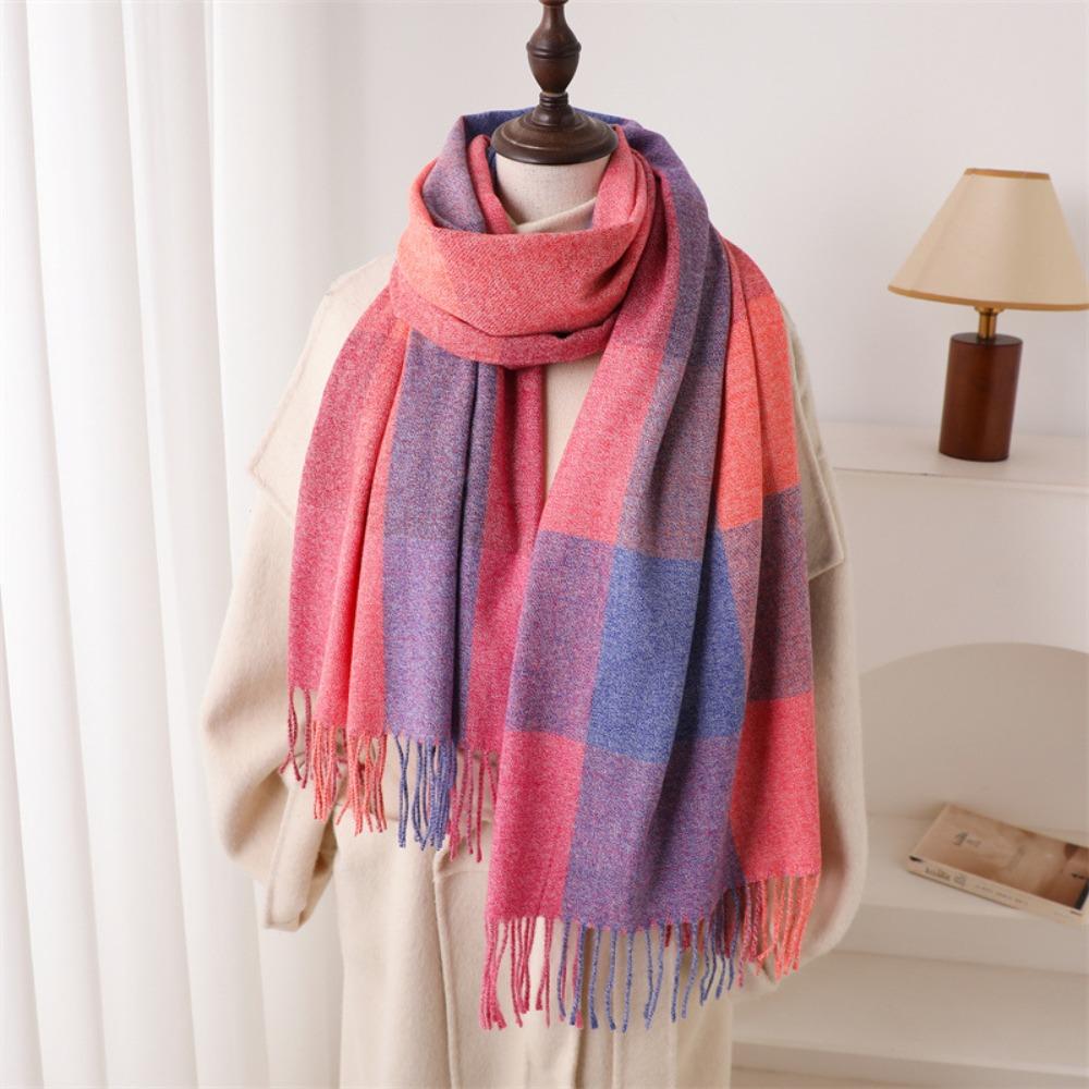 Luxury Rainbow Color Cashmere Shawl Tassel Plaid Pattern Winter Scarf Neck Protection Warm Scarf