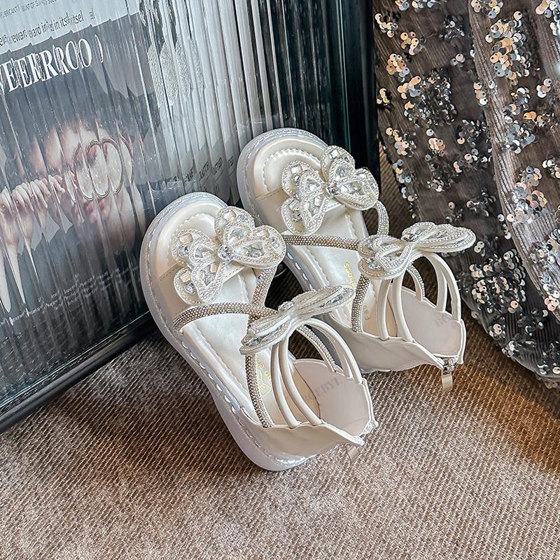 

Baby Girls Hot Sale Summer Kids Princess Sandals Fashion Crystal Zipper Elegant Soft Party Bow Flat Children Walking Shoes 27Insole17.3cm бежевый
