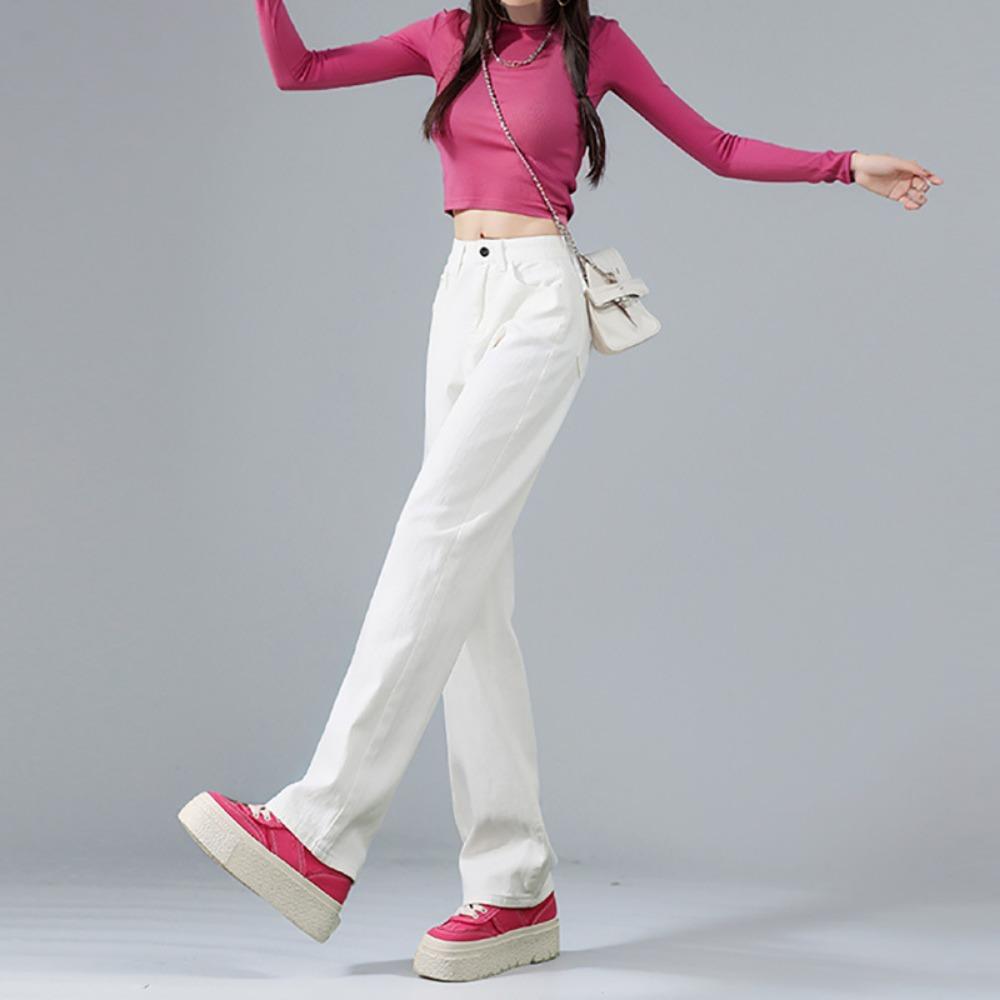 Versatile spring and autumn new dirty pink wide-leg jeans women's high waist and thin loose drape straight floor pants
