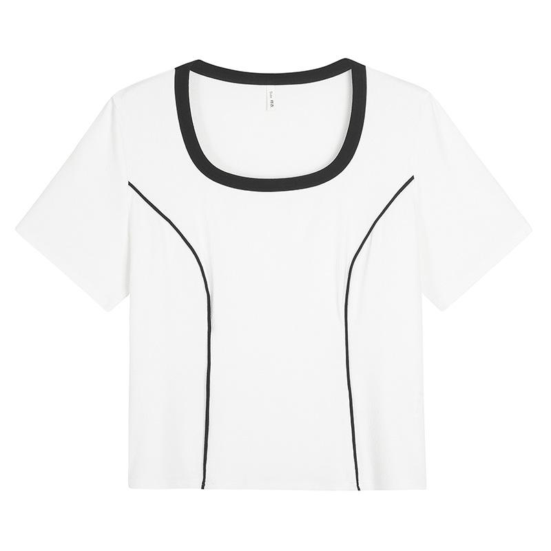 

Women s Plus Size Color Block U-Neck Cap Sleeve Slimming T-Shirt 3XL (recommended for 160-180 lbs)
