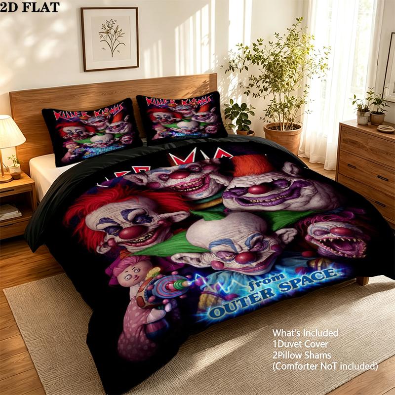Killer Klowns Outer Space Pattern Bedding uilt Set uilt Cover Pillowcase Home Decoration Birthday Gift (1 * duvet cover + 2 * pillowcase without core)
