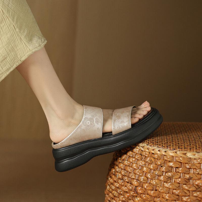 Sommer Hausschuhe für draußen weiche Sohle Größe kühle Hausschuhe Retro runde Zehenpartie zum Reinschlüpfen neue Polyurethan Ein-Wort-Hausschuhe