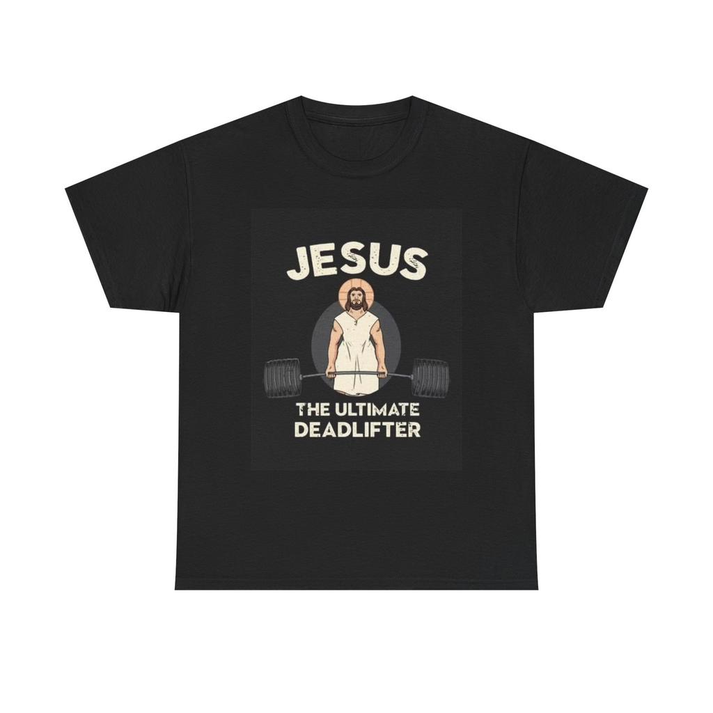 Gesù Il Definitivo Stacco da Terra PALESTRA Maglietta Divertente Commedia Unisex Cotone Pesante Tee