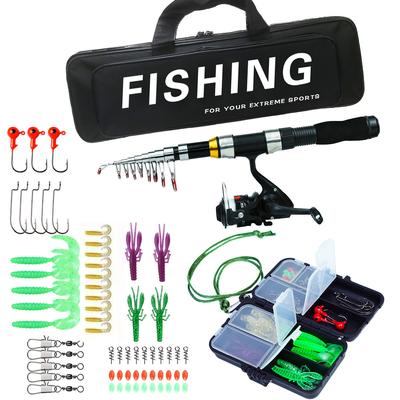Tragbare 2,1 m-2,3 m Teleskop Angelrute Übersetzung 5,2:1 3BB Angelrolle, maximale Bremskraft 5 kg, kompletter Werkzeugsatz, Angelrolle, Angelausrüstungstasche