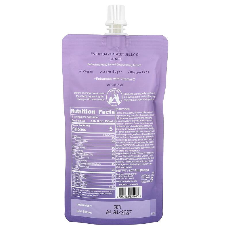 Süßes Jelly C, Pflanzliches Konjak-Gelee, Traube, 5,07 fl oz (150 ml)
